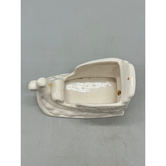 Vintage White Ceramic Sleigh Planter Candy cane Holder Used READ - Picture 2 of 6